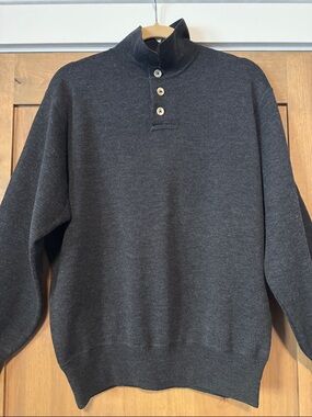 Italian Made Merino wool button knit sweater Mens M Charcoal Made in Italy Warm